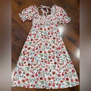 Anthropologie Mark D. Sikes Floral Smocked Puff-Sleeve Dress  babydoll XXS